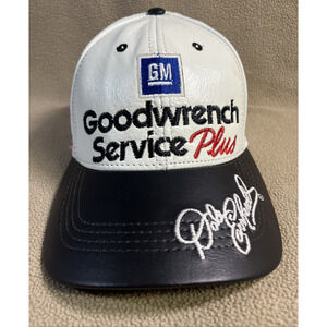 Vintage Dale Earnhardt Leather Hat Goodwrench Service Plus NASCAR Strap Back Cap